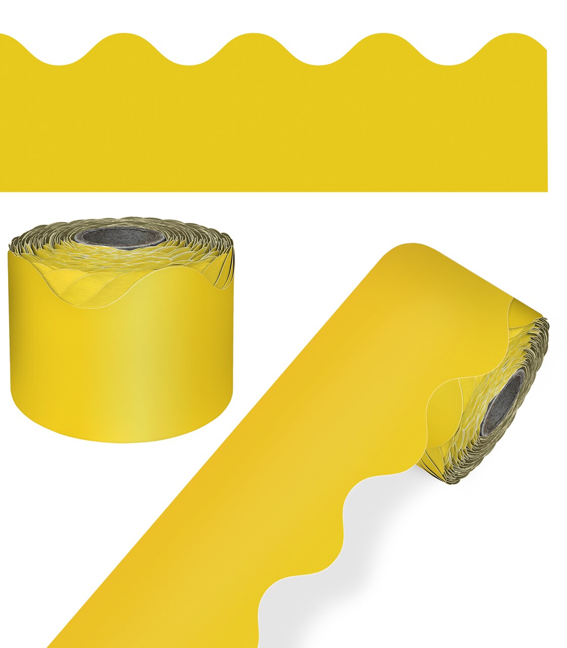 Carson Dellosa 65Ft of Yellow Bulletin Board Borders, 1 Roll of Scalloped Trim for Rolling Whiteboard, Cork and Posterboard, Party Decorations, and Classroom Decor